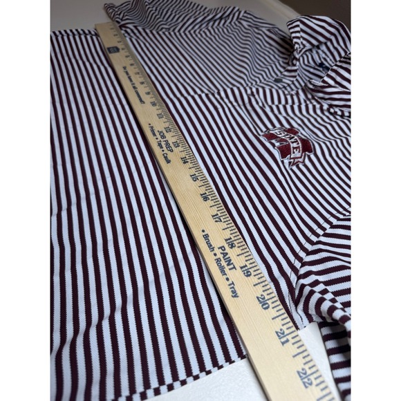Cutter Buck Mens M Mississippi State Bulldogs Polo Shirt Maroon White Stripe - Picture 7 of 9